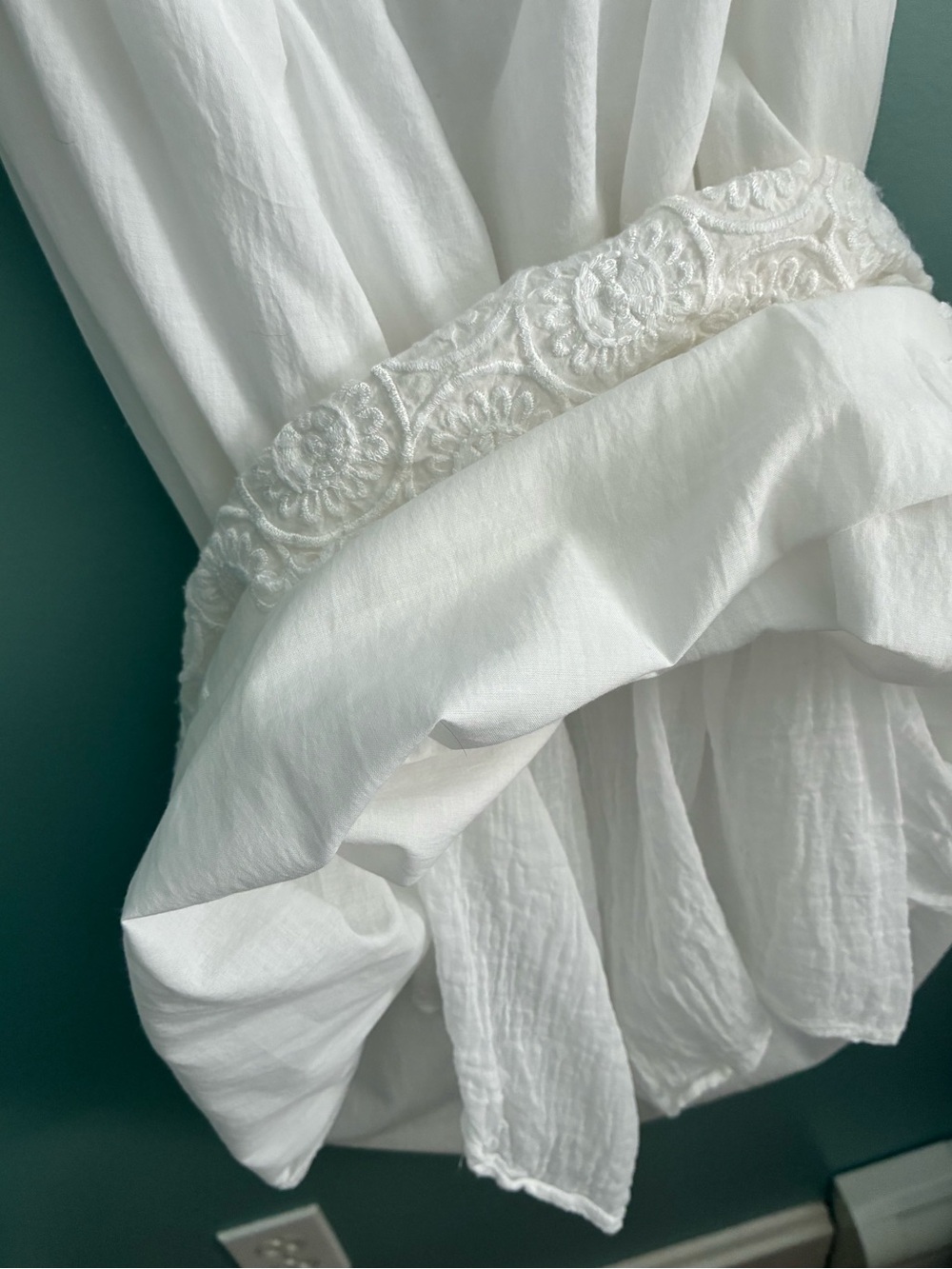 White Smocked Maxi Dress with Embroidered Hem - Picture 6 of 8
